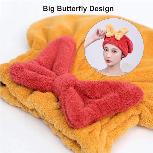 4Pcs Ultra Absorbent Hair Quick Drying Towel for Women Girls New Microfiber Hair Towel Wrap Dry Turban Soft Bow Tie Plopping Head Towels Shower Cap for Kids (Mixed Colors)