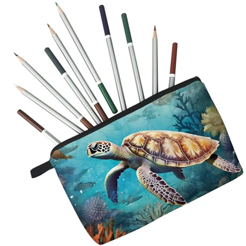 Sea Turtle Makeup Bag Cute Small Organizer Bag Travel Toiletry Zipper Pouch Sea Turtle Cosmetic Bag Birthday Christmas Gifts for Turtle Lovers Women Friends