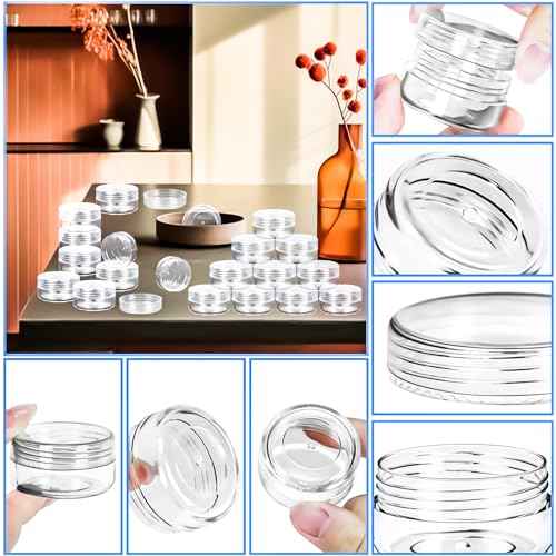 MotBach 50PCS 10g Empty Sample Containers with Clear Lids,Refillable Makeup Sample Containers, Small Sample Pot Jars Travel Makeup Containers with Mini Spatulas for Liquid Powder Creams Lotions