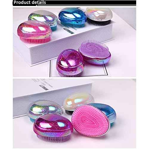 Hair Brush, Detangling Brush Portable Travel, Glitter Egg Shape Anti Static Knots, Air Cushion Massage Detangler Brush for Adults Kids Curly Long Thick Dry Wet Frizzy Damaged Hair