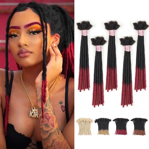 12 inch Loc Extensions Human Hair, 50 Strands Permanent Dreadlock Extension Human Hair 0.4cm Width 100% Full Handmade Dreads Can Be Dyed and Bleached Curled dreads extensions (black to red)