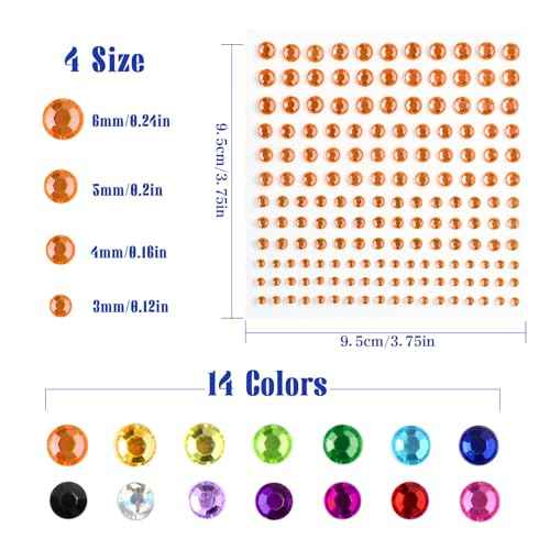 2310 PCS Self Adhesive Rhinestone Gem Stickers for Face Nail Body Makeup Festival,4 Size 14 Sheets Bling Jewels Stickers Earrings for DIY Kids Craft Card Decorations