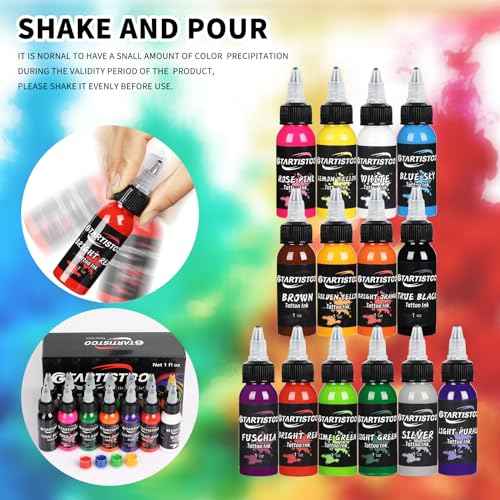 Professional Tattoo Ink Set 14 Colors 1OZ (30ml) Vegan-Friendly Pigment Tattoo Ink Supplies Ink...