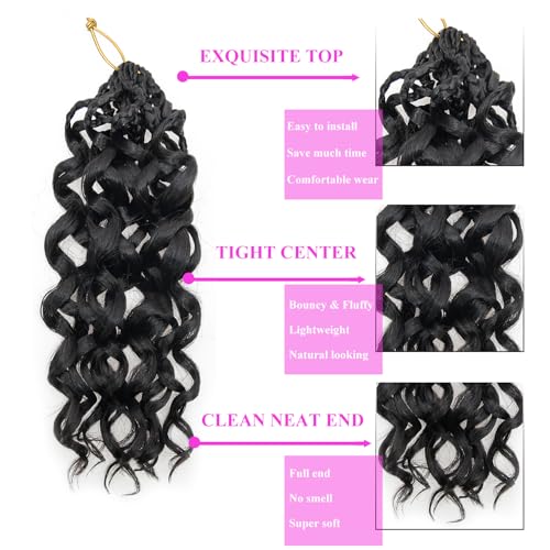 18 Inch Pre Looped Crochet Hair for Black Women - Gogo Curl/Beach Curl/Ocean/Water/Deep Wave Crochet Hair 8 Packs, Synthetic Hair Tangle-Free Natural Look Curly Hair Extensions (1B)
