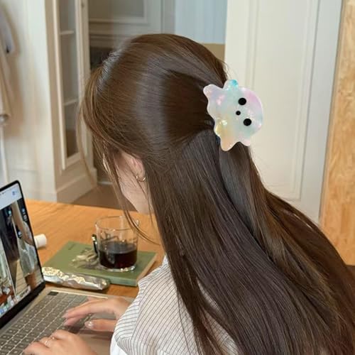 1 Pack Ghost Hair Clip Halloween Laser Aurora Ghost Hair Claw Clips Strong Hold Hair Jaw Clamp Cute Non-Slip Ghosts Acetate Hair Claw Halloween Hair Accessories for Thick Thin Hair