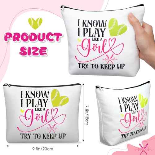 10 Pcs Softball Gifts Makeup Bags Softball Cosmetic Goodie Bag Bulk with Zipper Sport Theme Waterproof Travel Case for Christmas Women Lovers Team Gifts Female Coworkers Friends BFF Besties