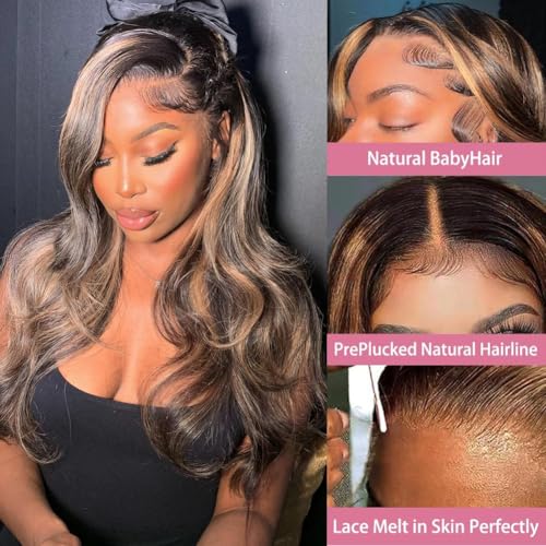 13x6 Ombre Lace Front Wig Human Hair 1B/30 Body Wave Lace Frontal Wigs Human Hair Pre Plucked 180% Density Highlight HD Lace Front Colored Wig Human Hair Glueless Balayage Wig for Women 20 Inch