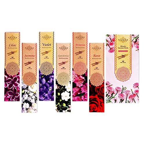 NAQSH Incense Sticks with Wooden Burner Natural Relaxing | Aromatherapy Incense for Air Purifier, Mind & Spirit & Ritualistic Fragrance | Gift Set (Set of 6 Packs - Total 120 Sticks) (Assorted 6)