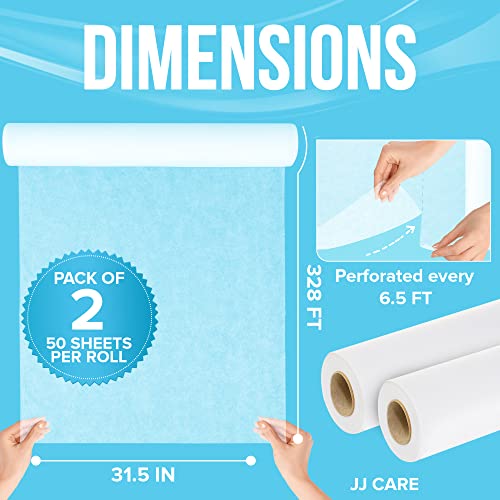 JJ CARE Disposable Massage Table Sheets - 100 Sheets [31.5" x 328 ft, 2 Roll] - 50% Thicker Perforated Massage Bed Cover, Non-Woven Disposable Roll for Massage Table for Waxing, Facial, Tattoo, & Spa