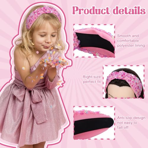 obeoby 2 Pack Sequin Headbands for Girls, Rainbow Knotted Headband Sparkly Hair Bands Stocking Stuffers for Kids Girls