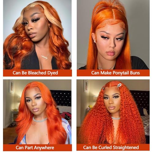 Orange Ginger Wig Human Hair 13x6 Body Wave Lace Front Wigs Human Hair 350# Colored Ginger Transparent HD Lace Front Wig Pre Plucked Glueless Human Hair Wigs 18 Inch