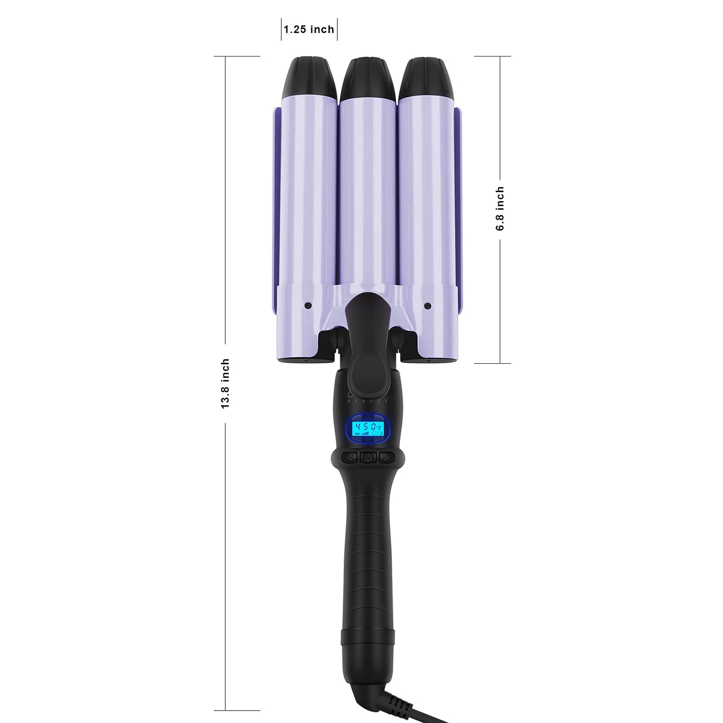 32mm Aima Beauty Big Wave Curling Iron Mermaid Hair Waver 3 Barrel Hair Crimper LCD Display Extra Long Barrel Multiple Temperature Negative Ionic Fast Heat Up (Purple)