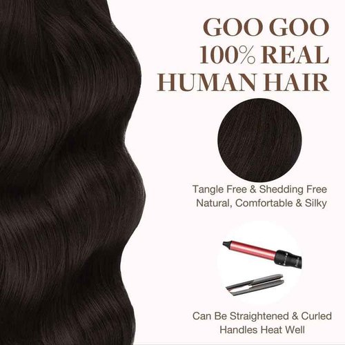 GOO GOO Tape in Hair Extensions Human Hair, 2 Dark Brown, 18inch 100g 40pcs, Skin Weft Seamless Invisible, Silky Straight with Thick Ends, Remy Human Hair