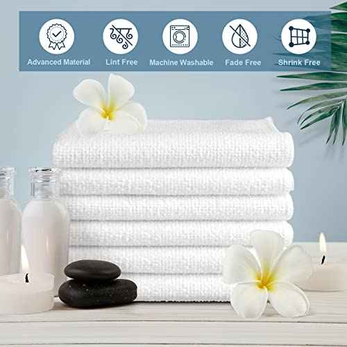 HOMEXCEL Microfiber Washcloths Towel Pack of 24, 12" x 12" Highly Absorbent and Soft Face Towels Wash Cloths for Bathroom, Gym, Hotel and Spa, Fast Drying Multi-Purpose Cleaning Cloth, White