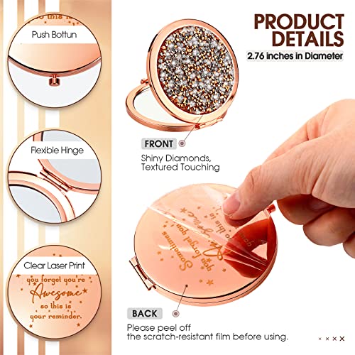 Roowest 20 Pcs Inspirational Compact Mirror You're Awesome Reminder Appreciation Gifts for Women Employee Coworker Friends Sisterhood Bulk Christmas Party Favors Magnifying Pocket Mirror (Rose Gold)