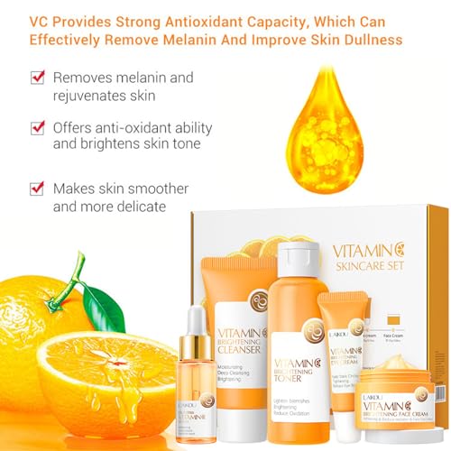Vitamin C Skin Care Set, Girls Skincare Gift Set With Cleanser, Toner, Face Serum, Face & Eye Cream, Skin Care For Teens 10-12, Lasting Moisturizing Travel Skincare Set For Women