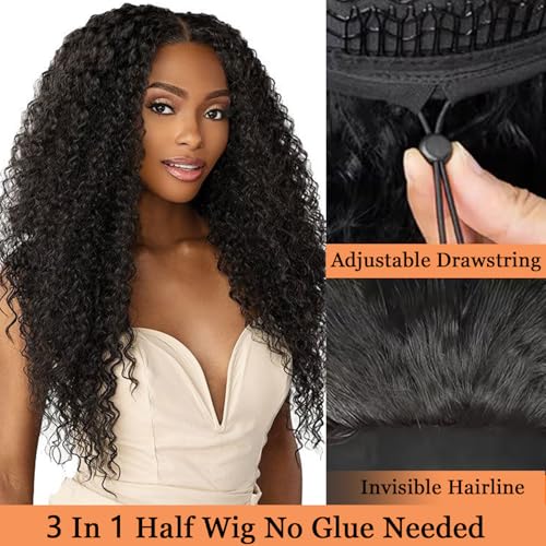 MISSJAY Kinky Curly Half Wig Human Hair 18 Inch 3 In 1 Seamless Flip Over Half Wigs 200% Density Beginner Friendly Drawstring Headband Wig Wear And Go Glueless Wigs for Women
