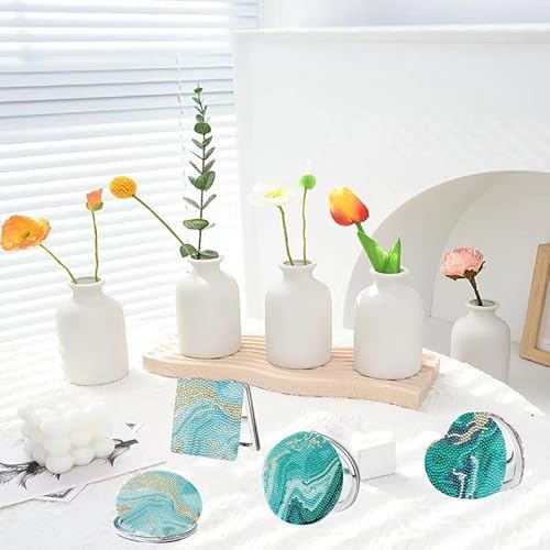 4 Pcs Diamond Painting Compact Mirror, Ocean Diamond Art Mirror Kits DIY Pocket Mirror, Unbreakable Portable Magnifying Folding Purse Mirror Makeup Mirror for Beginner Women