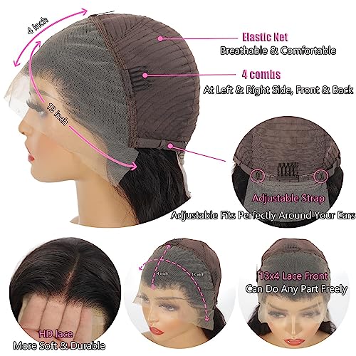 13x4 Lace Front Wigs Human Hair 180% Density Deep Wave Frontal Wigs Human Hair Pre Plucked with Baby Hair Glueless Wigs Human Hair for Black Women, 20 Inch