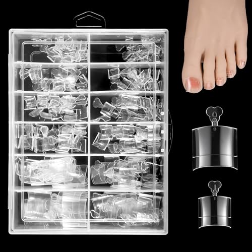 240 Pcs Square Toe Nail Press Ons French Style Toe Tip Clear False Fake Toenail Matte Full Cover Pre-shape Extension Tips Squoval Fake Toes Nails for Faster Toes Nail Extension Kit Home DIY Art Salon
