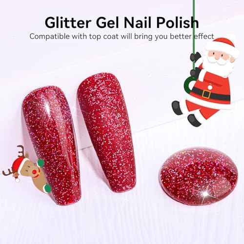 Makartt Christmas Red Glitter Gel Nail Polish - 15ml Sparkle Shimmer Soak Off UV Gel for Nail Art, Winter Manicure, New Year Shades, DIY Salon Gift for Women