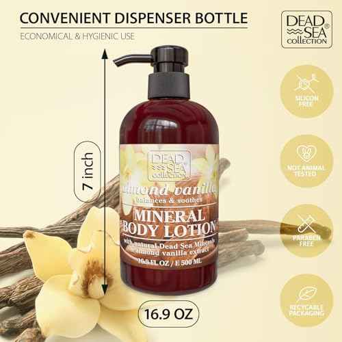 Dead Sea Collection Almond Vanilla Body Lotion - Nourishing Moisturizer for Women and Men - Rejuvenating Hand and Body Care for Dry Skin 16.9 Fl. Oz.