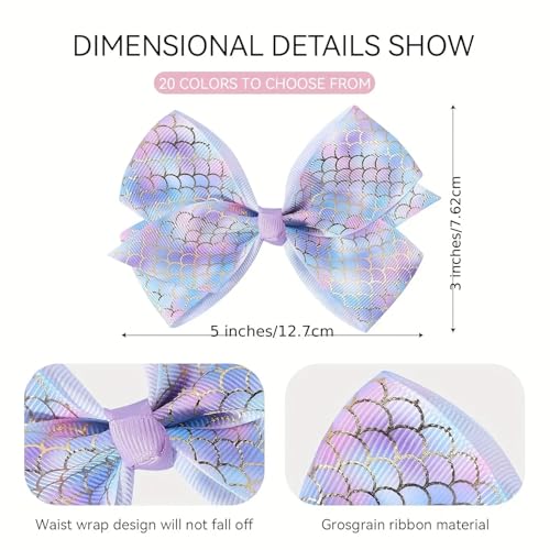 20PCS 5 Inch Hair Bows for Girls Alligator Clips Grosgrain Ribbon Heart Rainbow Big Bows Clips Hair Barrettes Accessories for Little Girls Kids Toddlers Teens