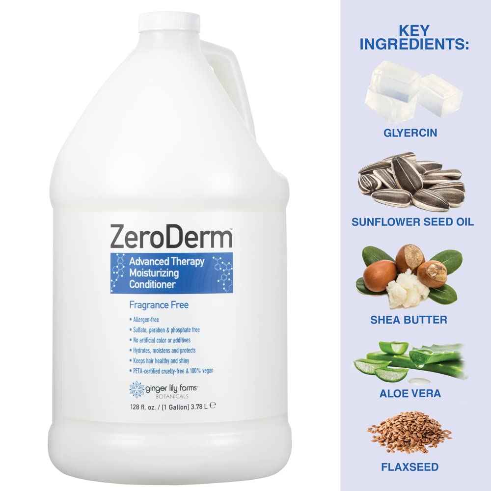 Ginger Lily Farms Botanicals ZeroDerm Advanced Therapy Moisturizing Conditioner for All Hair Types 100 Vegan CrueltyFree Fragrance Free 1 Gallon Refill Pack of, White, Unscented, 4 Count, (Pack of 4)