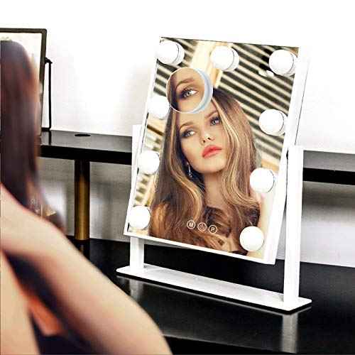 Lighted Makeup Mirror Hollywood Mirror Vanity Mirror with Lights, Touch Control Design 3 Colors Dimable LED Bulbs, Detachable 10X Magnification, 360¡ÆRotation, (White) 12" L x 14" W