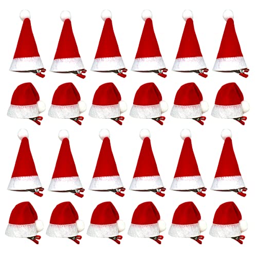 24Pcs Santa Hat Clips - Mini Santa Hat Hair Clips for Christmas Party - Red - Women, Girls & Kids