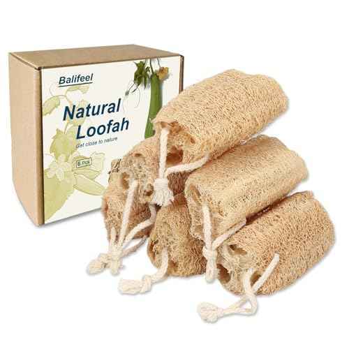 Natural Loofah Sponge Organic Loofa Set 6 Pack,Exfoliating Body Scrubber Shower Luffa Men and Women for Bath Cleaning Skin Back and Face Eco Tool