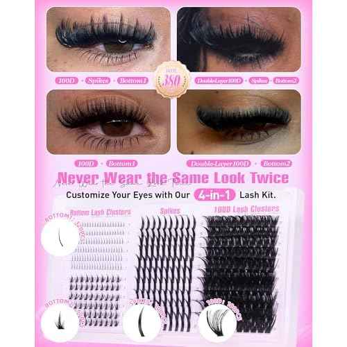 Wispy Lash Clusters with Spikes Volume Eyelash Clusters with 2 Styles Bottom Lashes 100D Mink Cluster Eyelash Extensions 380PCS Spiky Individual Lashes with Bottom Lash Clusters by Boahankuke