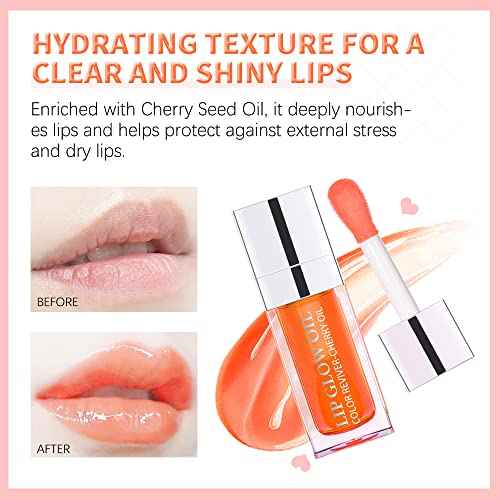 Hydrating Lip Glow Oil, Lip Oil Gloss Transparent Toot Tinted Nourishing Long Lasting Repairing Lightening Lip Lines (RASPBERRY) 0.2 OZ