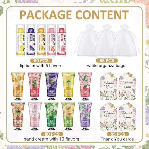 80 Sets Hand Cream Bulk and Lip Balm Bulk Gifts, Stocking Stuffers for Women Teengirls, Christmas Gifts,Bridesmaid Gifts for Guests with Thank You Card Organza Bags,Thank You Gifts, Small Gifts