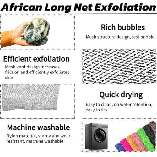 African Net Sponge Authentic, African Exfoliating Sponge Real African Net Black Owned, African Bath Sponge Back Scrubber, Body Exfoliator Shower Bath Accessories (Black)