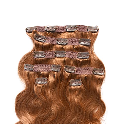 viviaBella Body Wave Clip in Human Hair Extensions Copper Red 20 Inches 140 Gram Human Hair human hair clip in extensions Brazilian Virgin Hair Double Weft 7Pcs/lot 16 Clips (140g 20", Copper Red)