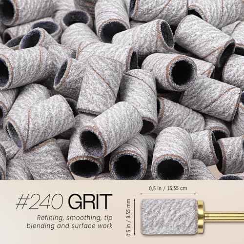 100 Pieces Large Nail Sanding Bands Professional Nail Manicure Great Fit for Nail Drill Bits for Acrylic Nails (240 Grit, Zebra)