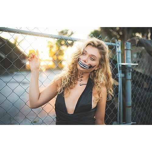 2 x Classic Skull Temporary Tattoo Halloween Costume for Men and Women, Adult, Face Sticker