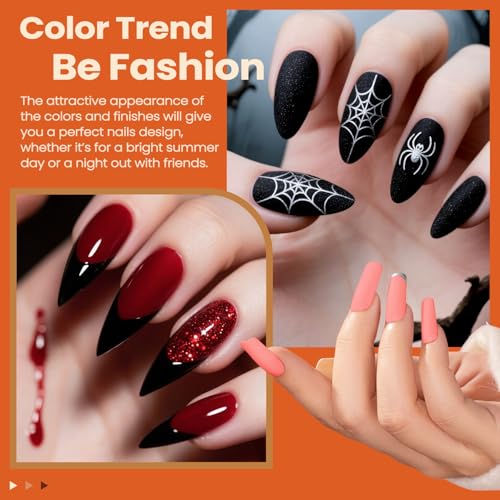 Lavender Violets 49pcs Gel Nail Polish Set 45 Colors Neon Glow in the Dark Effect with Nail Primer Builder Base Coat Glossy & Matte Top Coat Jelly Shades for Halloween Nail Art Design A950