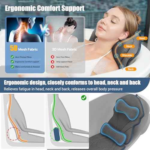 Full Body Bath Pillows for Tub Luxury Bathtub Pillow Cushion for Head,Shoulder,Back&Lumbar Support Thick Tub Pillow for Bathtub for Women Relaxing Soft 5D Air Mesh Mat 12 Non-Slip Power Suction Cups