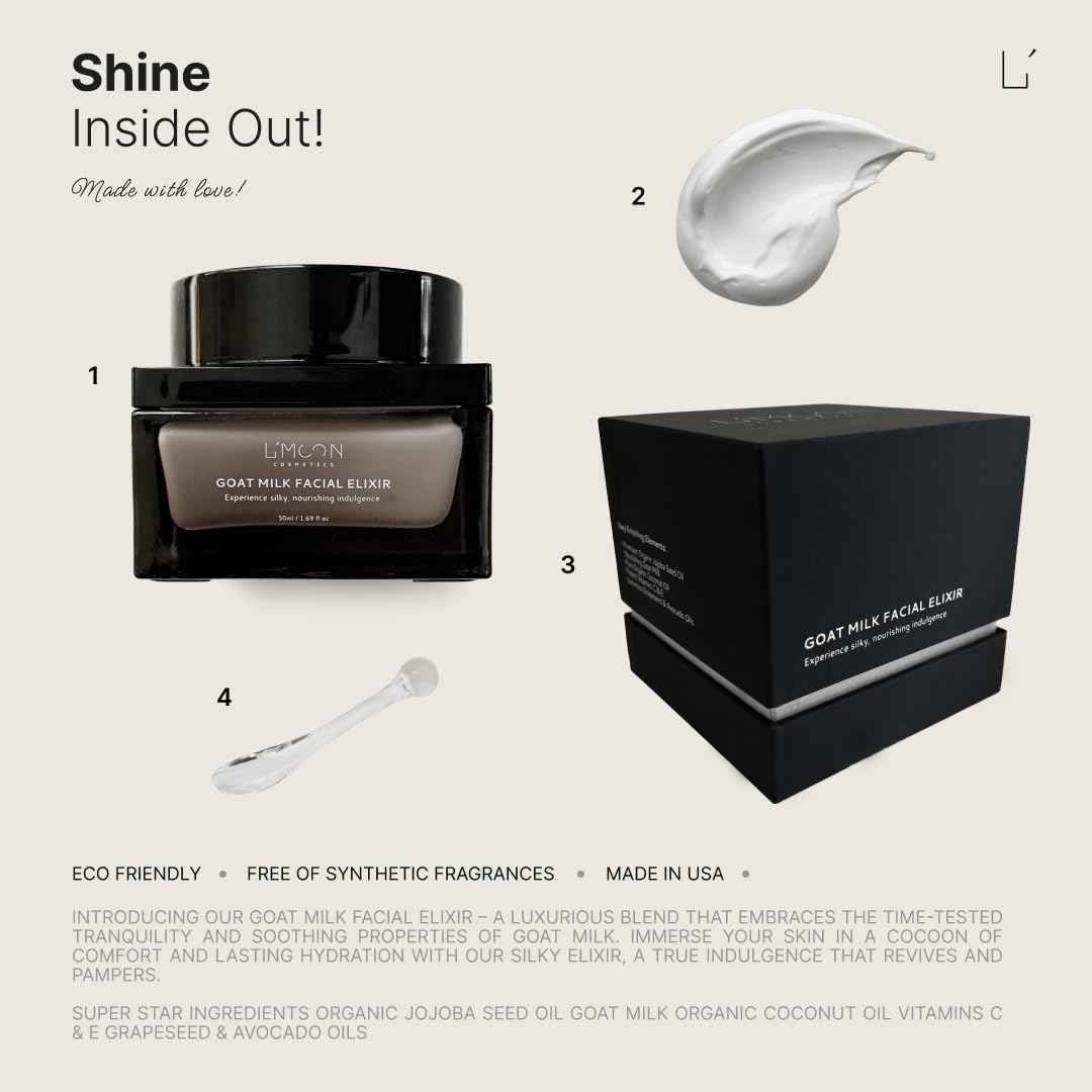 L'Moon Organic Goat Milk Facial Elixir Cream - Rejuvenating Face Cream, Anti-Aging Moisturizing Face Cream, Moisturizerface, Hydrating Facial, Fragrance Free Cream, Power Moisturizer Cream 1.69 fl oz