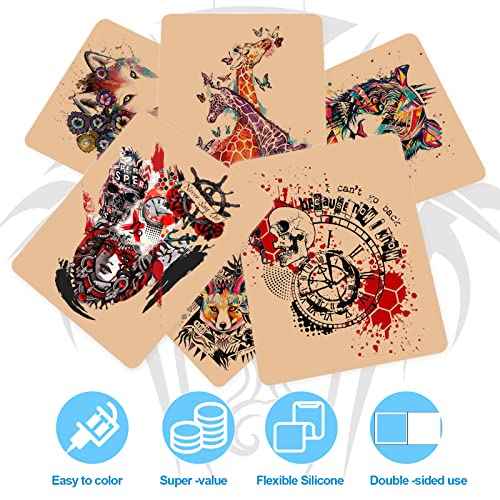 CINRA Double Sides 15 Sheets 7.4x5.6" Blank Tattoo Practice Skin, Soft Silicone Pads for Tattoo Supplies