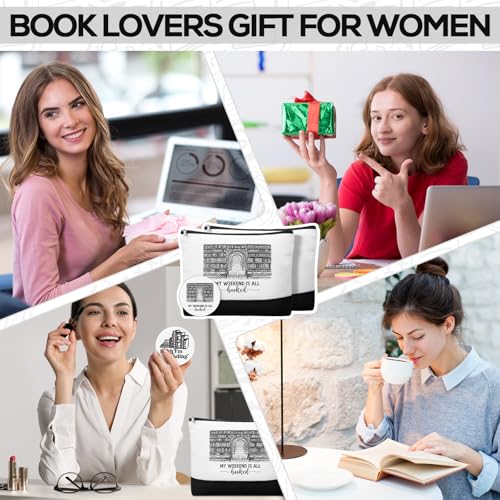 Paterr 20 Pcs Book Lover Gifts for Women Inspirational Canvas Makeup Bag with Zipper and Mini Compact Mirrors Thank You Gift for Book Club Reading Student Teacher Librarian Writer