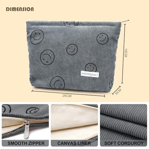 Corduroy Makeup Bag Cosmestic Bag Large Capacity Ladies Women Aesthetic Make Up Organizer Accessories Zipper Pouch Purse Grey