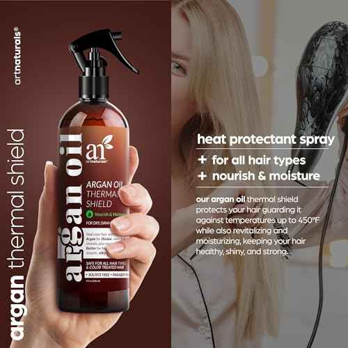 Artnaturals Thermal Hair Protector Spray - (8 Fl Oz / 236ml) - Heat Protectant Spray against Flat Iron Heat - Argan Oil Preventing Damage, Breakage and Split Ends - Sulfate Free (ANHA-0801)