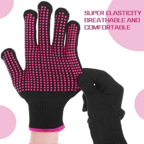 2 Pcs Heat Resistant Gloves With Silicone Bumps, Professional Thermal Styling Gloves for Women, Black, 9.36 x 4.68 inches