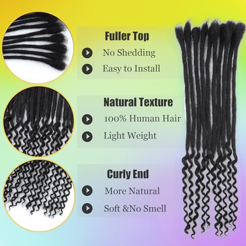 0.6cm Loc Extensions Human Hair Curly Ends 16 Inch 30 Strands Dread Human Hair Dreadlock Extensions for Men