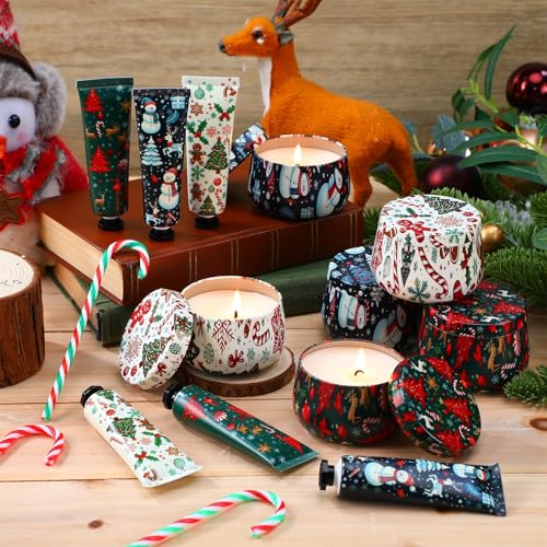 12sets/24pcs Christmas Bulk Gifts for Women 3.5oz Scented Candles & Hand Cream Lotion Set Christmas Stocking Stuffers Xmas Hand Cream Gift Relaxing Spa Set Travel Size Mini Lotion for Xmas Party Favor