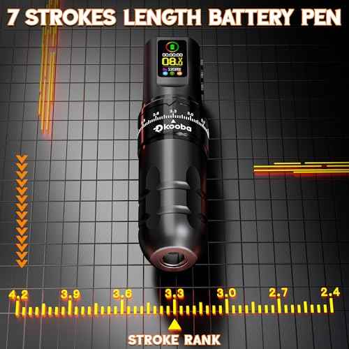 Kooba Tattoo Gun Kit with Wireless Tattoo Pen Machine 1 Battery 1,800mAh Power LED Digital Display Normal/Stippling Mode RCA Adapter 7 Strokes Length 20 Cartridge Needles Tattoo Supplies for Beginners