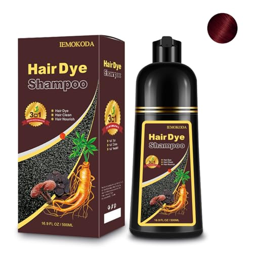 Hair Dye Shampoo 3-in-1, Instant Natural Hair Color Shampoo for Women Men 100% Gray Hair Coverage Champu Para Canas Mujer Dark Wine Red, Lasting 3-4 Weeks & Easy to Use & All Hair Types, 500ml
